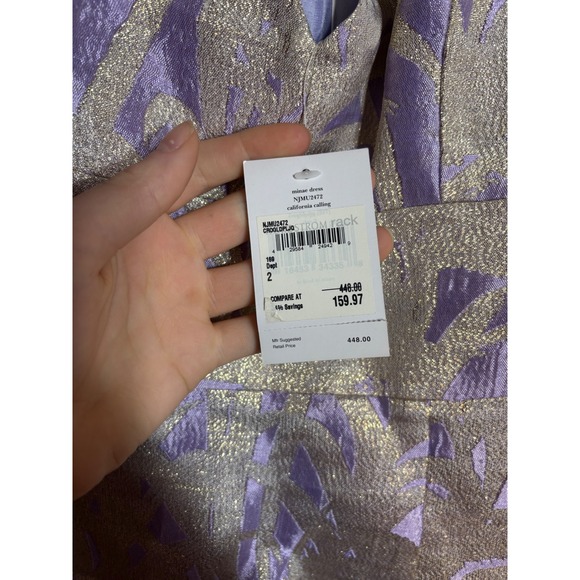 Kate Spade New York Lilac Gold Metallic Floral Brocade A Line Mini Dress Size 2 - Picture 4 of 6